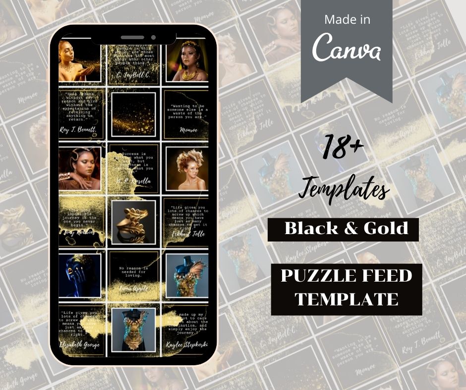 Black & Gold Instagram Template Puzzle 18 Posts